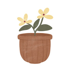 Potted Plant with Yellow Flowers and Green Leaves Illustration