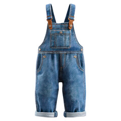 Blue denim overalls for children isolated on transparent background