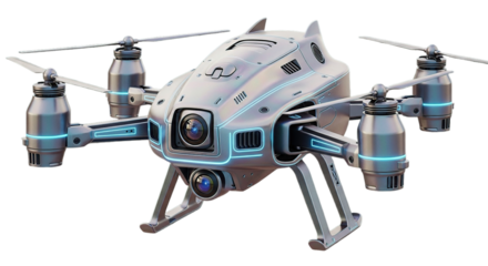 Futuristic drone with integrated camera for aerial photography use cases