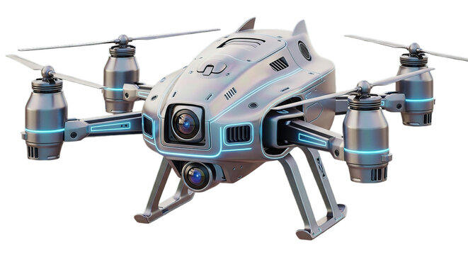 Futuristic drone with integrated camera for aerial photography use cases