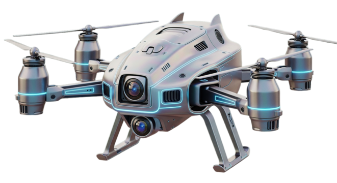 Futuristic drone with integrated camera for aerial photography use cases