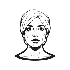Black and white close up illustration of a beautiful woman face minimalist elegant line art drawing