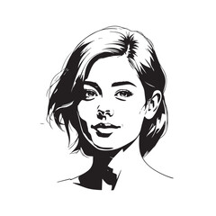Black and white close up illustration of a beautiful woman face minimalist elegant line art drawing