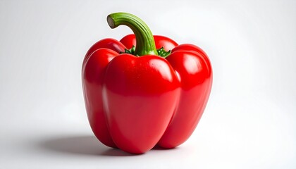 A whole red bell pepper glossy surface photorealistic detail white background with soft shadow
