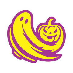 Vector Halloween icon collection of ghosts with jack o lantern pumpkins, decorative sticker style for branding and design.