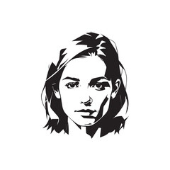 Black and white close up illustration of a beautiful woman face minimalist elegant line art drawing