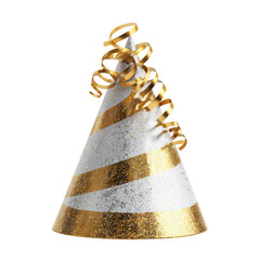 Sparkling silver and gold striped party hat isolated on transparent background