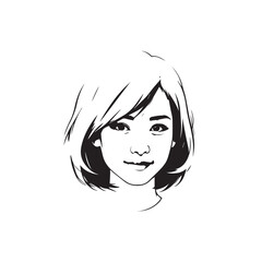 Black and white close up illustration of a beautiful woman face minimalist elegant line art drawing
