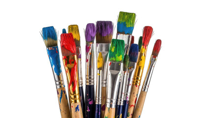 Obraz premium Collection of Paint Splattered Art Brushes on Black isolated on a transparent background