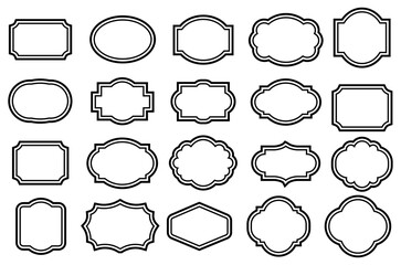 Obraz premium A collection of various elegant, black outline label frames in different shapes.