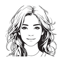 Black and white close up illustration of a beautiful woman face minimalist elegant line art drawing