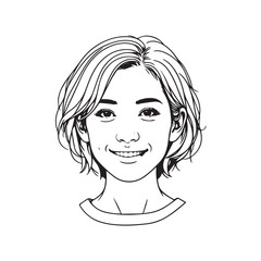 Black and white close up illustration of a beautiful woman face minimalist elegant line art drawing