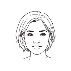 Black and white close up illustration of a beautiful woman face minimalist elegant line art drawing