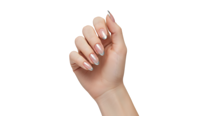 fashion hand with trendy lines background in contrast white with gesture nail art graceful gel finish emphasizes woman’s clean a french silver the and and shine manicure elegance 64697963 2