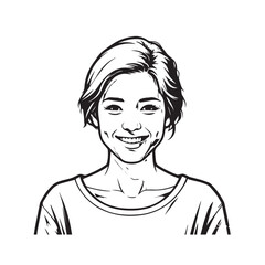 Black and white close up illustration of a beautiful woman face minimalist elegant line art drawing