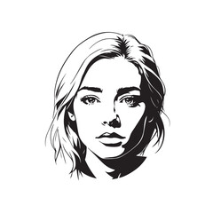 Black and white close up illustration of a beautiful woman face minimalist elegant line art drawing