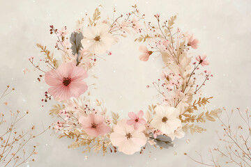 Hand-Drawn Floral Wreath Blossoms Wild Sprigs Rustic Pastel Chic Calm