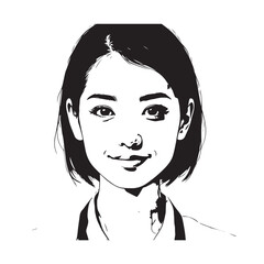 Black and white close up illustration of a beautiful woman face minimalist elegant line art drawing