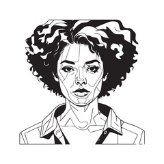 Black and white close up illustration of a beautiful woman face minimalist elegant line art drawing