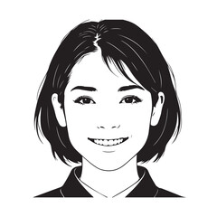 Black and white close up illustration of a beautiful woman face minimalist elegant line art drawing