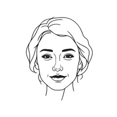 Black and white close up illustration of a beautiful woman face minimalist elegant line art drawing