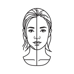Black and white close up illustration of a beautiful woman face minimalist elegant line art drawing