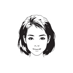 Black and white close up illustration of a beautiful woman face minimalist elegant line art drawing