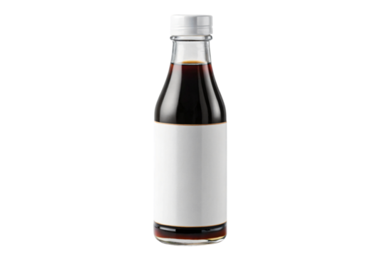 Elegant soy sauce bottle with a blank label, perfect for food packaging and branding design projects