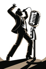 Microphone Singer Silhouette Vector — High-Quality Black Icon
