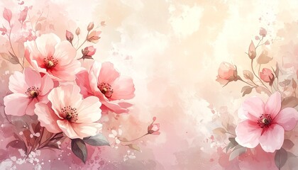 Soft focus pink floral watercolor background with delicate petals and light bokeh effect, perfect for spring and wedding themes