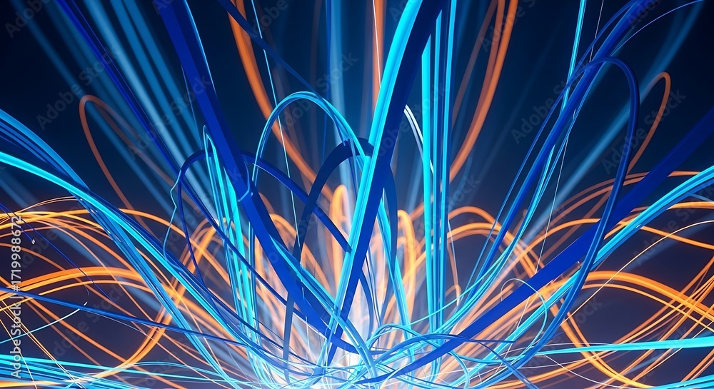 Wall mural luminous interwoven threads of blue and orange energy, creating a dynamic and futuristic visual disp