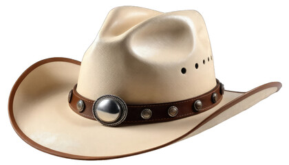 Cream Cowboy Hat with Decorative Silver Buckle western hat isolated on a transparent background