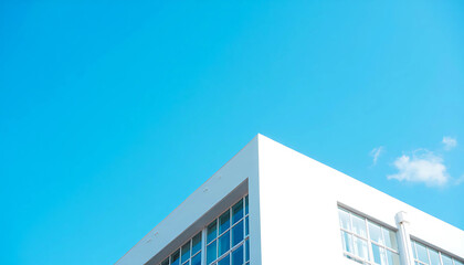 Modern business architecture featuring a stunning urban facade of glass windows reflecting the blue sky