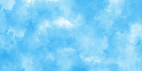 Abstract blue and white watercolor background. Blue sky with clouds. Watercolor wash background with soft dreamy sky effect. Hand painted aquarelle background with smooth gradient and cloud texture.