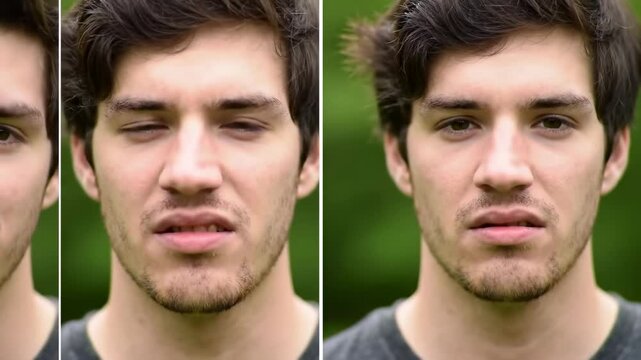 Close-up of a man's face, showing different expressions
