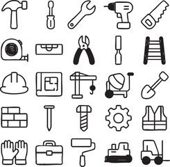 Construction tools and equipment icons set.