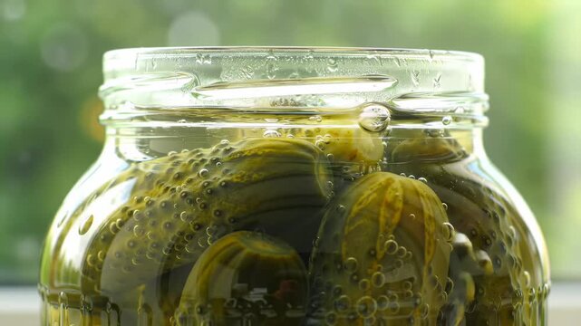 Pickled cucumbers in a glass jar