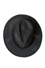 cowboy style hat straw hat with black ribbon isolated on white background, straw hat for women and men head protection