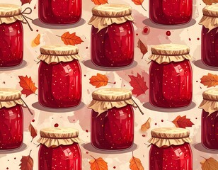 Autumnal jam jars, seamless pattern