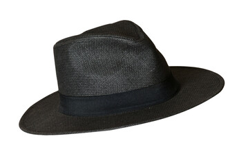 cowboy style hat straw hat with black ribbon isolated on white background, straw hat for women and men head protection