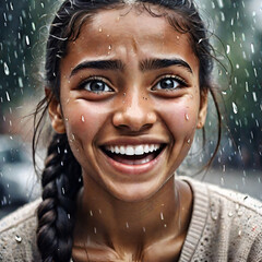 A random photo effect of a young woman from a multicultural community, her eyes full of tears of joy and positive emotions, a sense of happiness. Captures the essence of the moment.