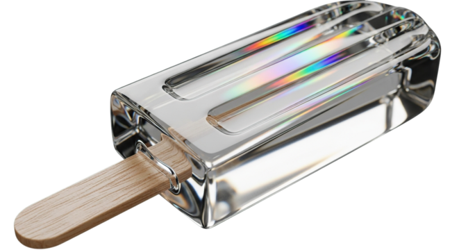 Stunning crystal popsicle refracts vibrant rainbow light with wooden stick