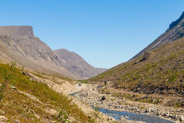 Ancient northern mountain range Khibiny. Picturesque  landscape.