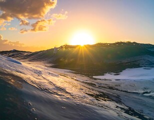 Fototapeta premium Stunning sunset over ocean waves (1)