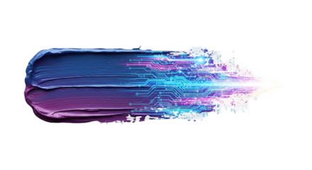 Vibrant abstract digital circuit board paint stroke, technology concept