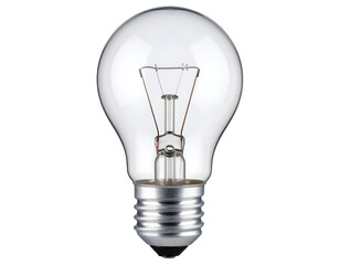 A clear light bulb with a visible filament, showcasing its classic design and illuminating potential.