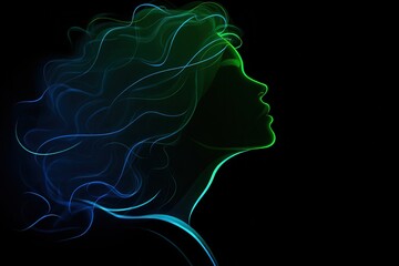 Elegant neon line art of woman's profile in glowing contours