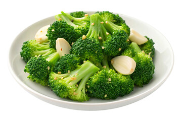 Freshly cooked broccoli and garlic on a white plate, a healthy and delicious side dish for any meal