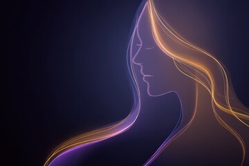 Neon line art profile of woman with luminous abstract contours