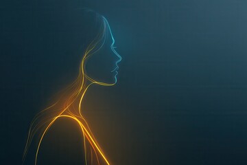 Neon line art woman's profile with glowing abstract details